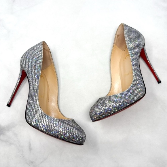 Christian Louboutin Dorissima 100 Glitter Disco Ball Pumps Heels Silver Glam 36 - Picture 1 of 13